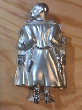 Silver Figurine Brooch - Polished Metallic Coat Accent